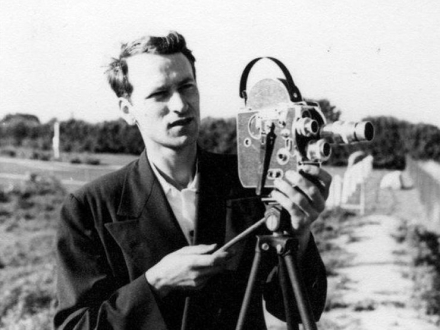 Jonas Mekas with his first Bolex (circa 1950)